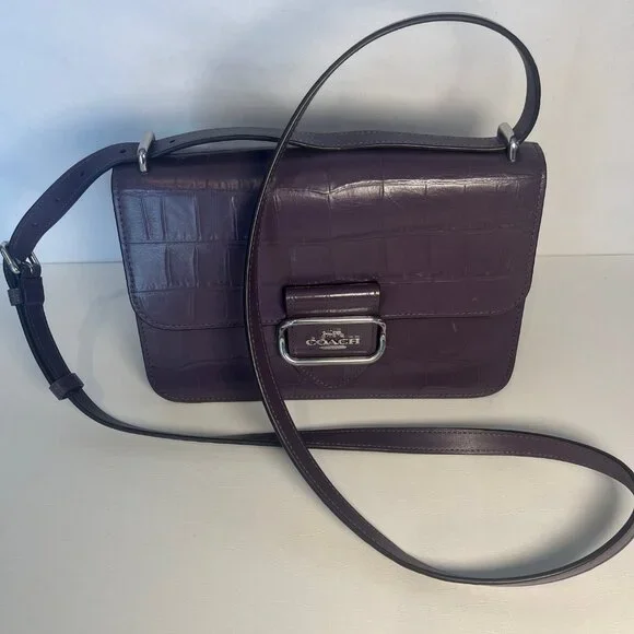 Coach Large Morgan Square Crossbody – Silver/Amethyst Croc Embossed Leather - Picture 4 of 10